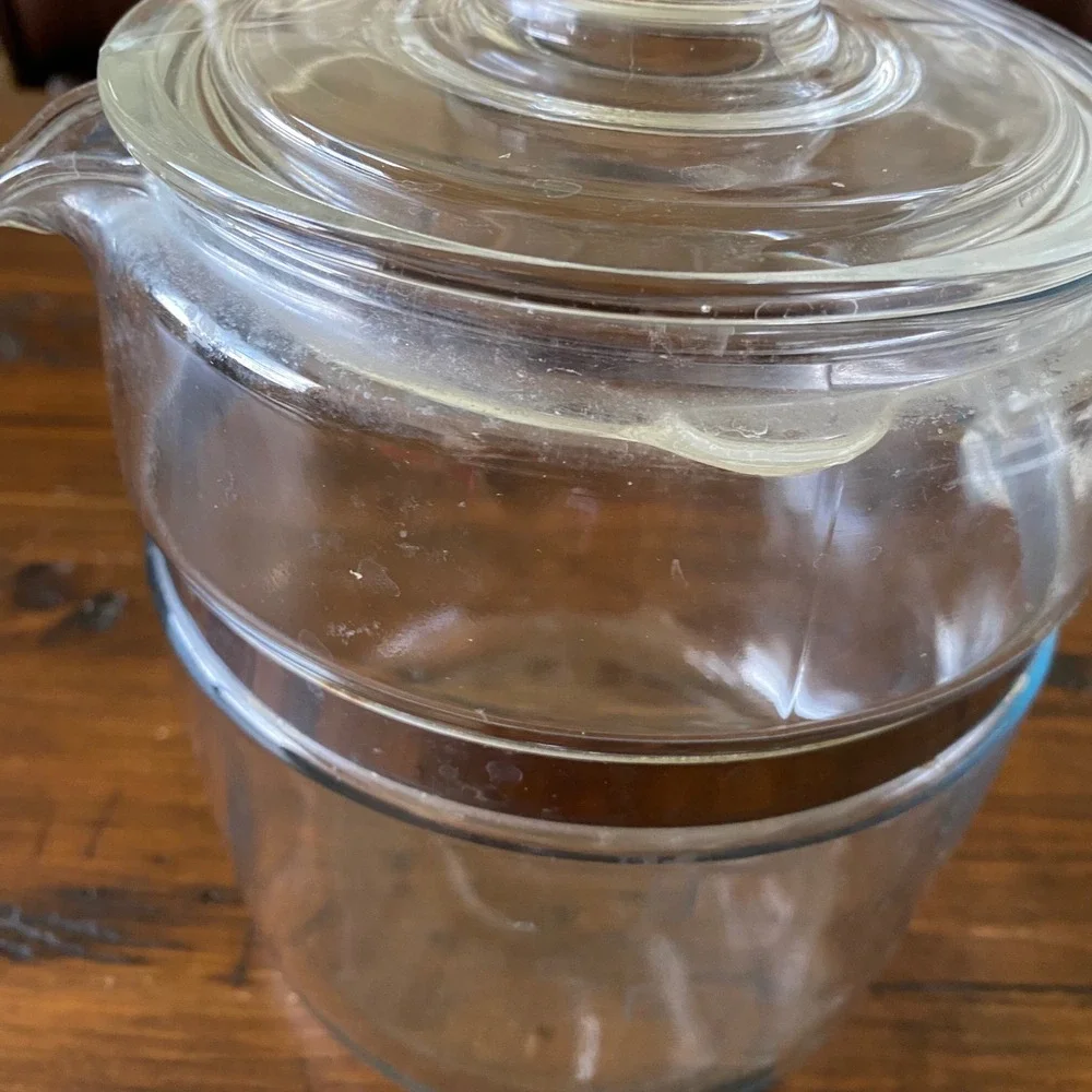 Vintage Pyrex Flame Ware 9 Cup Glass Coffee Percolator Pot Lid Clear Stainless *